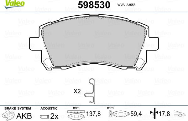 Valeo 598530 - Kit pastiglie freno, Freno a disco autozon.pro