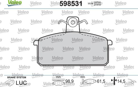 Valeo 598531 - Kit pastiglie freno, Freno a disco autozon.pro