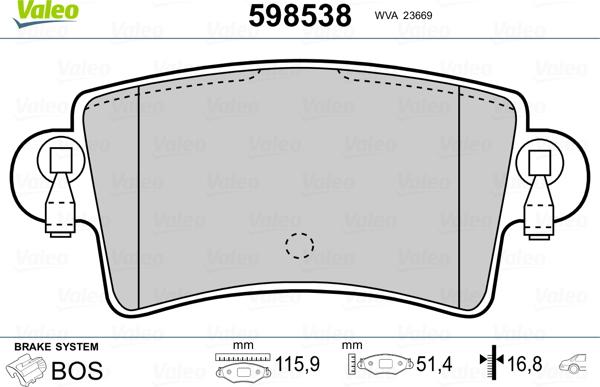 Valeo 598538 - Kit pastiglie freno, Freno a disco autozon.pro