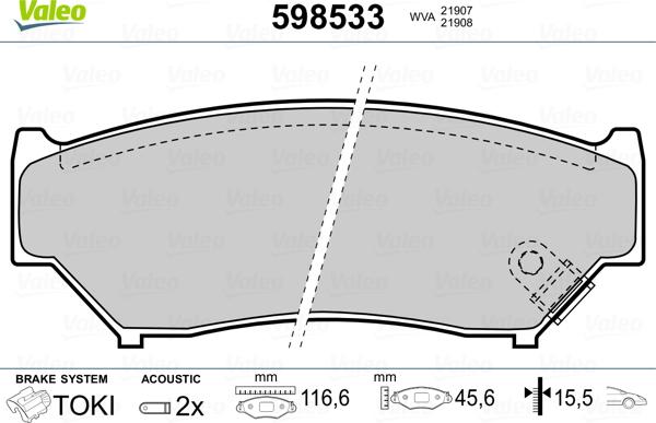 Valeo 598533 - Kit pastiglie freno, Freno a disco autozon.pro