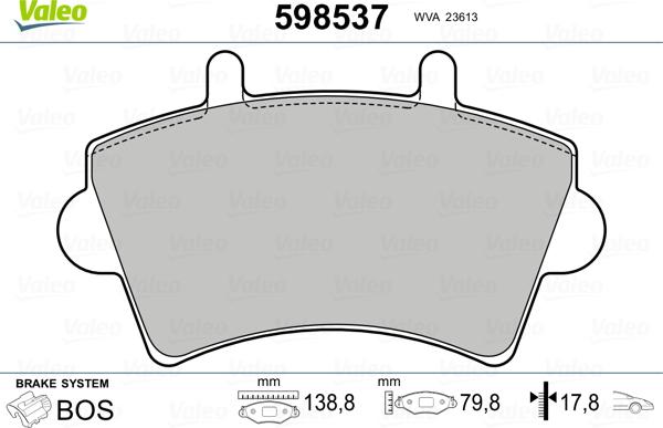 Valeo 598537 - Kit pastiglie freno, Freno a disco autozon.pro