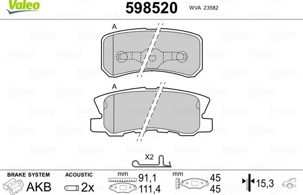 Valeo 598520 - Kit pastiglie freno, Freno a disco autozon.pro