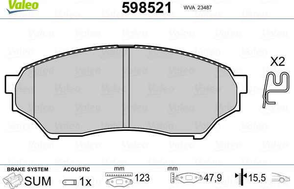 Valeo 598521 - Kit pastiglie freno, Freno a disco autozon.pro