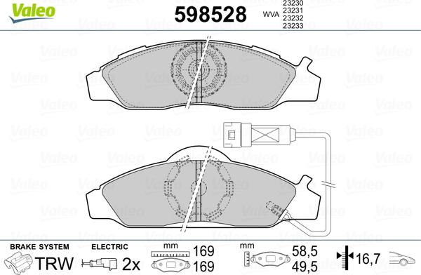 Valeo 598528 - Kit pastiglie freno, Freno a disco autozon.pro