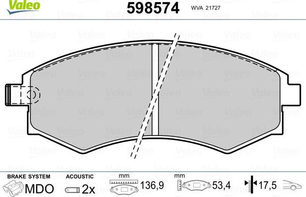 Valeo 598574 - Kit pastiglie freno, Freno a disco autozon.pro