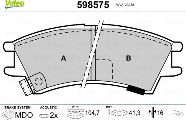 Valeo 598575 - Kit pastiglie freno, Freno a disco autozon.pro