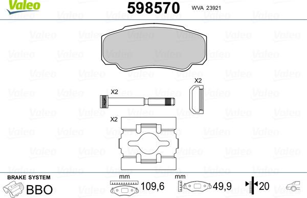 Valeo 598570 - Kit pastiglie freno, Freno a disco autozon.pro