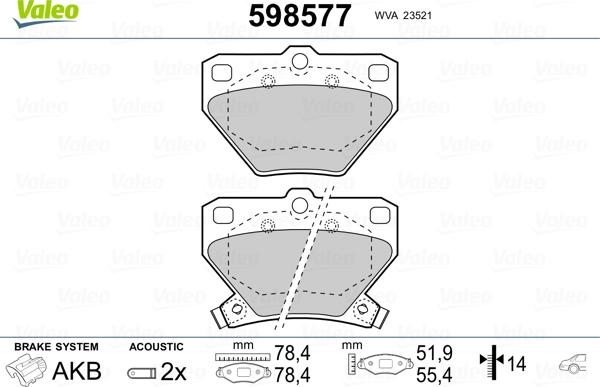 Valeo 598577 - Kit pastiglie freno, Freno a disco autozon.pro