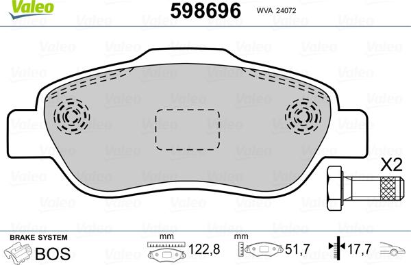 Valeo 598696 - Kit pastiglie freno, Freno a disco autozon.pro