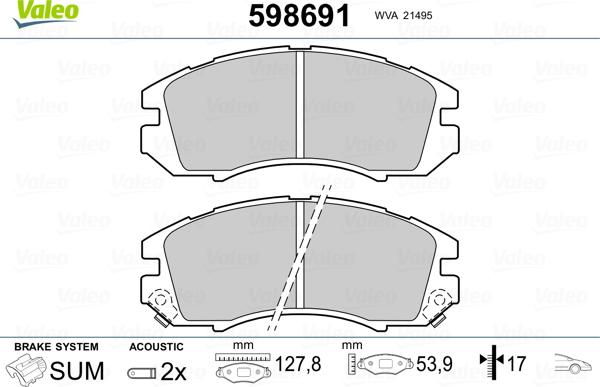 Valeo 598691 - Kit pastiglie freno, Freno a disco autozon.pro