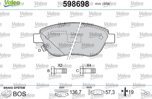 Valeo 598698 - Kit pastiglie freno, Freno a disco autozon.pro