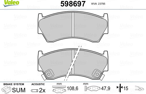 Valeo 598697 - Kit pastiglie freno, Freno a disco autozon.pro