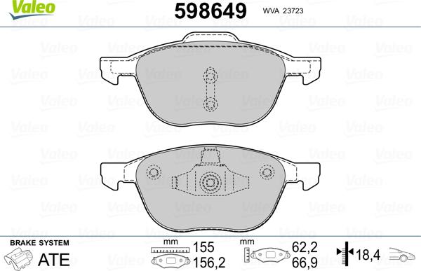 Valeo 598649 - Kit pastiglie freno, Freno a disco autozon.pro