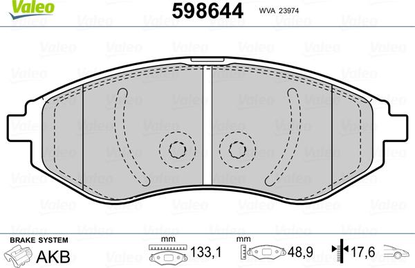 Valeo 598644 - Kit pastiglie freno, Freno a disco autozon.pro