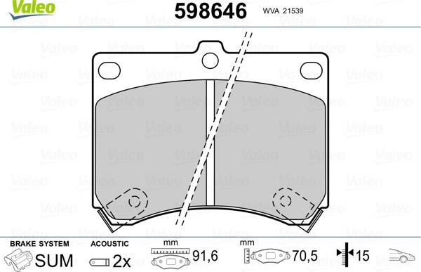 Valeo 598646 - Kit pastiglie freno, Freno a disco autozon.pro