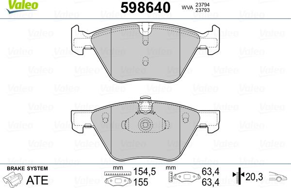 Valeo 598640 - Kit pastiglie freno, Freno a disco autozon.pro