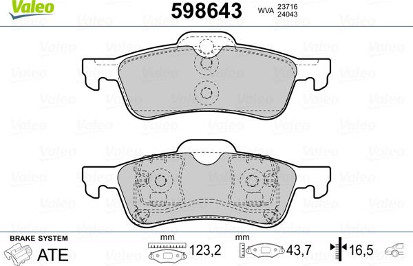 Valeo 598643 - Kit pastiglie freno, Freno a disco autozon.pro