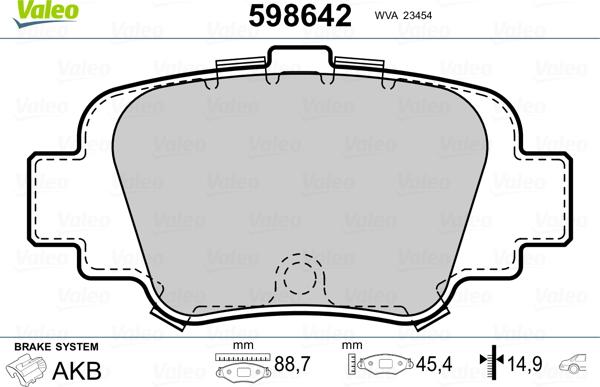 Valeo 598642 - Kit pastiglie freno, Freno a disco autozon.pro