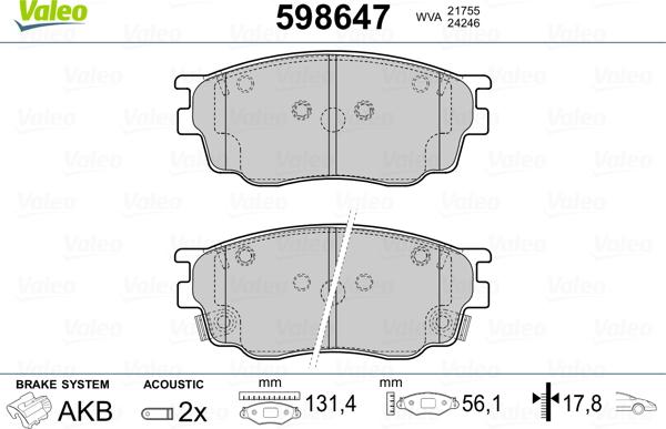 Valeo 598647 - Kit pastiglie freno, Freno a disco autozon.pro