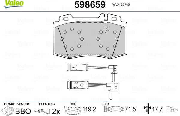 Valeo 598659 - Kit pastiglie freno, Freno a disco autozon.pro