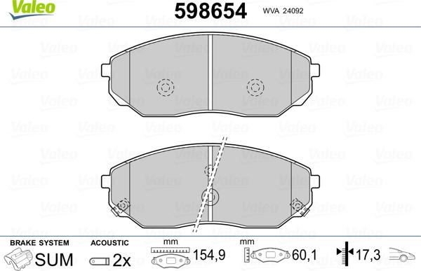 Valeo 598654 - Kit pastiglie freno, Freno a disco autozon.pro