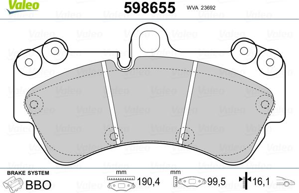 Valeo 598655 - Kit pastiglie freno, Freno a disco autozon.pro