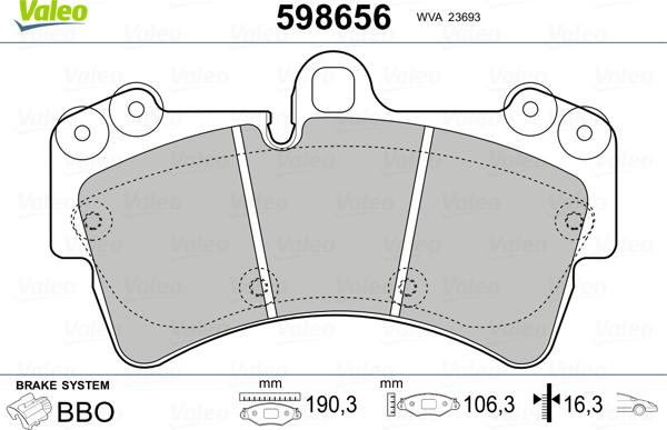 Valeo 598656 - Kit pastiglie freno, Freno a disco autozon.pro