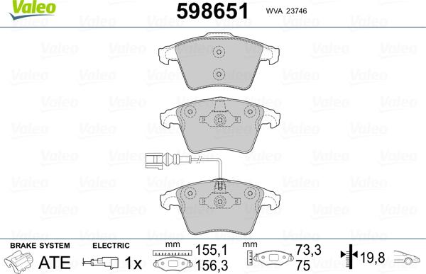 Valeo 598651 - Kit pastiglie freno, Freno a disco autozon.pro