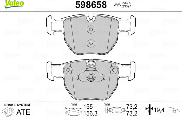 Valeo 598658 - Kit pastiglie freno, Freno a disco autozon.pro