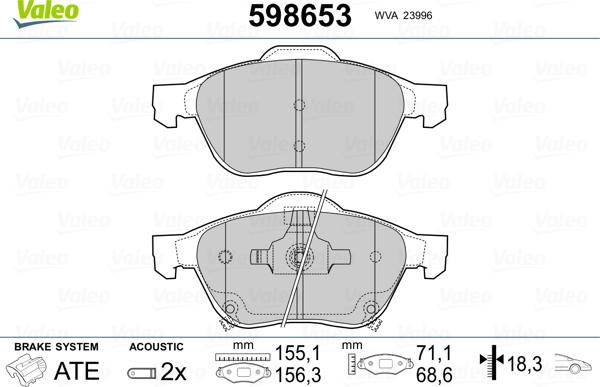 Valeo 598653 - Kit pastiglie freno, Freno a disco autozon.pro