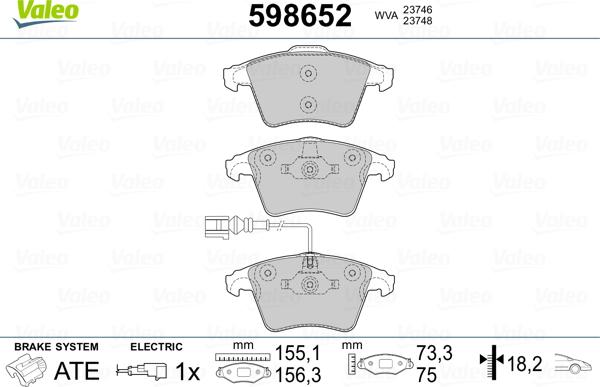 Valeo 598652 - Kit pastiglie freno, Freno a disco autozon.pro