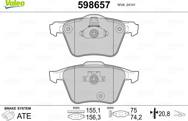 Valeo 598657 - Kit pastiglie freno, Freno a disco autozon.pro