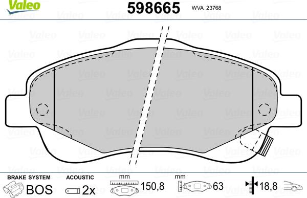 Valeo 598665 - Kit pastiglie freno, Freno a disco autozon.pro