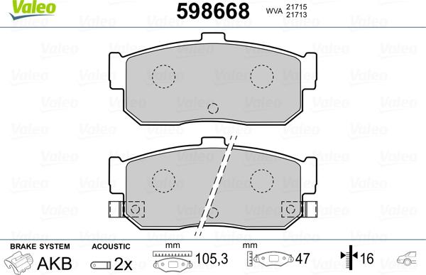 Valeo 598668 - Kit pastiglie freno, Freno a disco autozon.pro