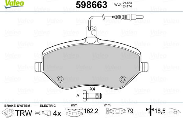 Valeo 598663 - Kit pastiglie freno, Freno a disco autozon.pro