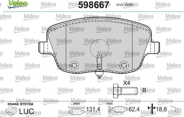 Valeo 598667 - Kit pastiglie freno, Freno a disco autozon.pro