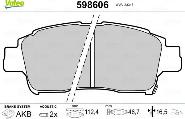 Valeo 598606 - Kit pastiglie freno, Freno a disco autozon.pro