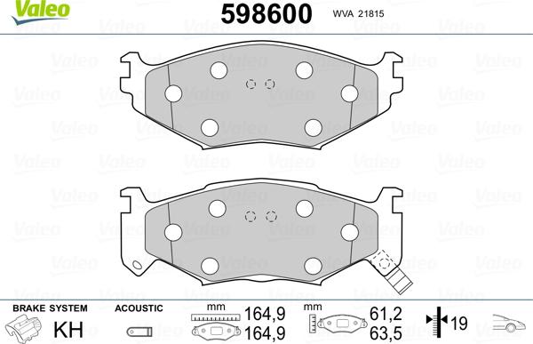 Valeo 598600 - Kit pastiglie freno, Freno a disco autozon.pro