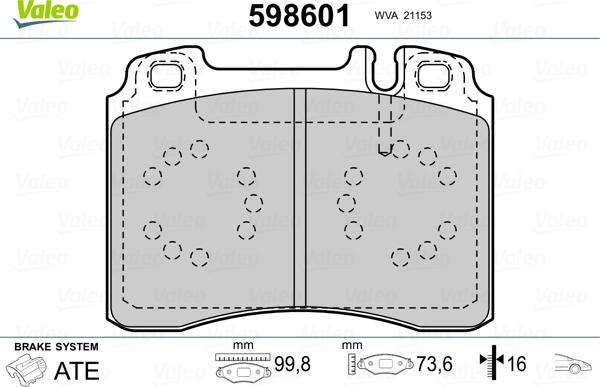 Valeo 598601 - Kit pastiglie freno, Freno a disco autozon.pro