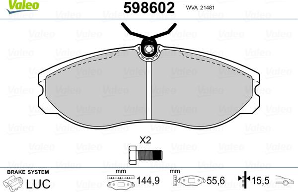 Valeo 598602 - Kit pastiglie freno, Freno a disco autozon.pro