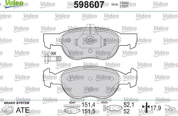 Valeo 598607 - Kit pastiglie freno, Freno a disco autozon.pro