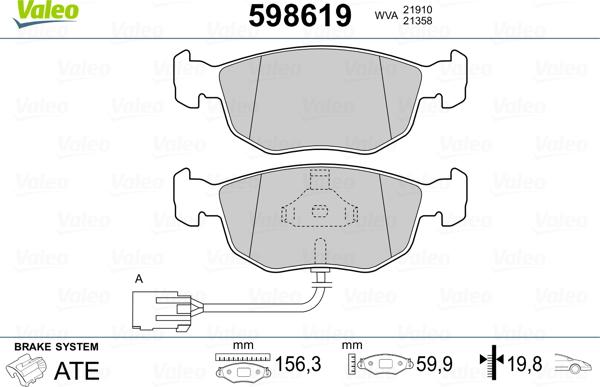 Valeo 598619 - Kit pastiglie freno, Freno a disco autozon.pro