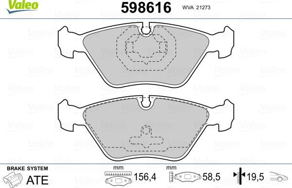 Valeo 598616 - Kit pastiglie freno, Freno a disco autozon.pro