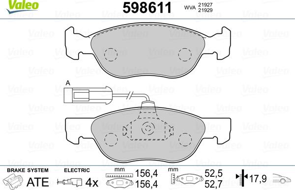 Valeo 598611 - Kit pastiglie freno, Freno a disco autozon.pro