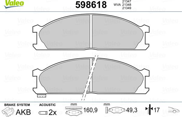 Valeo 598618 - Kit pastiglie freno, Freno a disco autozon.pro