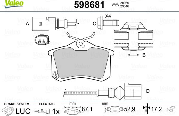 Valeo 598681 - Kit pastiglie freno, Freno a disco autozon.pro