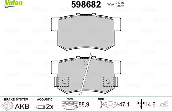 Valeo 598682 - Kit pastiglie freno, Freno a disco autozon.pro