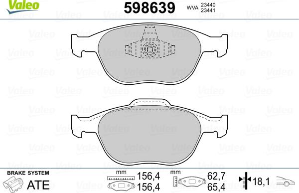 Valeo 598639 - Kit pastiglie freno, Freno a disco autozon.pro