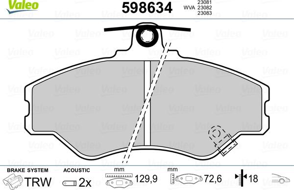 Valeo 598634 - Kit pastiglie freno, Freno a disco autozon.pro