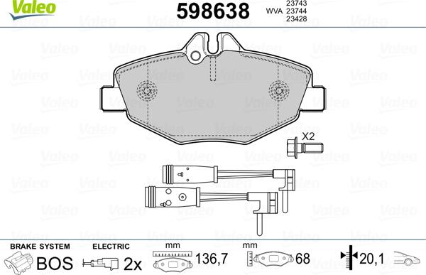 Valeo 598638 - Kit pastiglie freno, Freno a disco autozon.pro